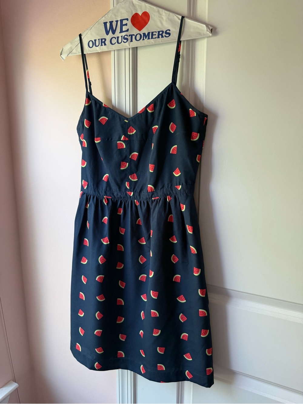 J. Crew Navy Sundress with Red and Green Fruit Accents